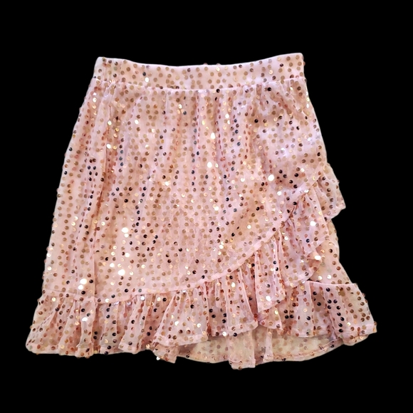 LC Lauren Conrad Dresses & Skirts - LC Lauren Conrad Pastel Pink Sequin Ruffle Faux Wrap Mini Skirt Lined Size S